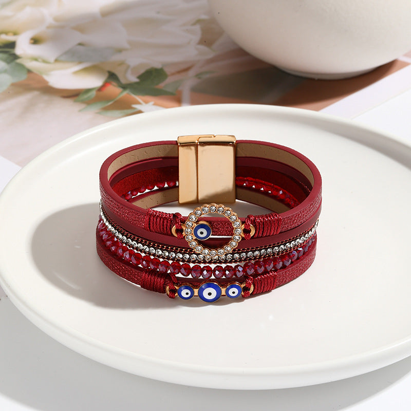 Wholesale Hand Woven PU Leather Alloy Magnetic Buckle Bracelet
